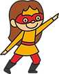 Child superhero holding pencil Girl superhero with pencil
