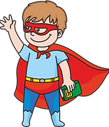 Child in red cape and mask Boy dressed as superhero