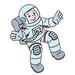 Illustration of an astronaut in a spacesuit floating in space, waving, signifying Nature Nurture' exploration, adventure, and