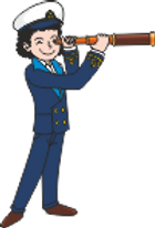 Smiling sailor in a blue uniform and cap, looking through a brass telescope, symbolizing exploration by NatureNurture